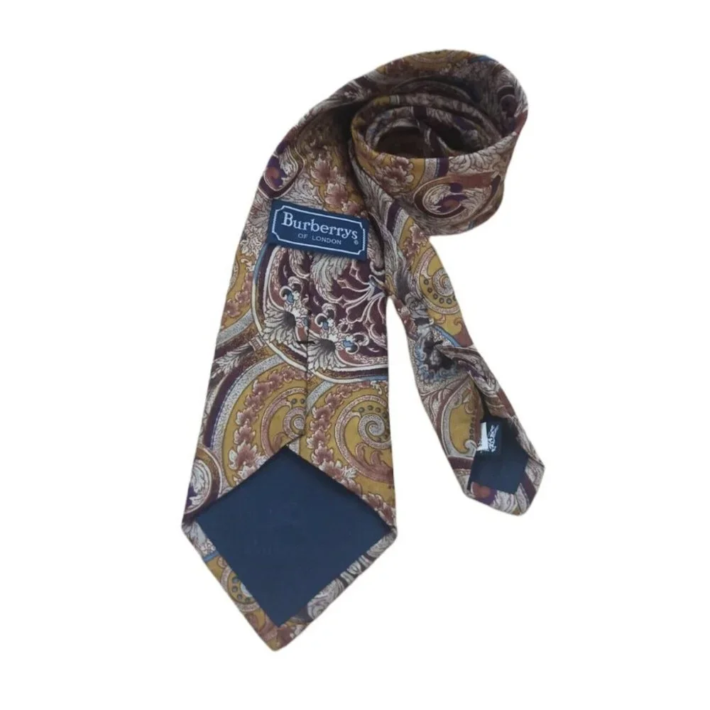 BURBERRYS Brown Paisley Silk Tie HANDMADE USA 60